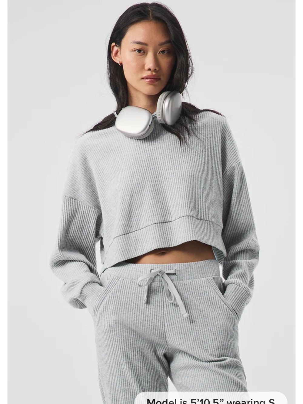 ALO Yoga Cropped Ribbed Sweater in Light Gray